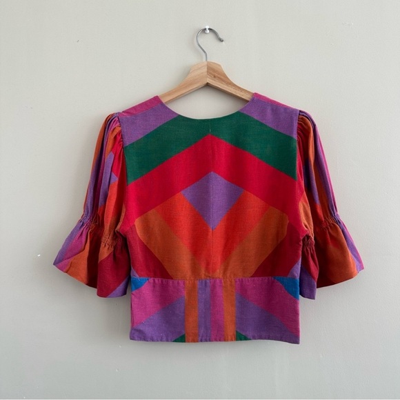 Farm Rio Amanda Stripe Blouse Linen Size M - Picture 3 of 5